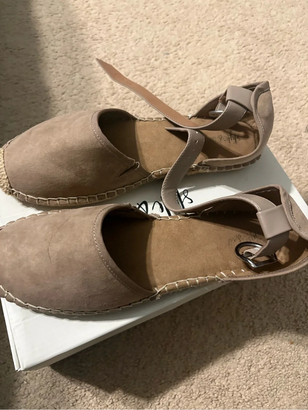 Macy's Taupe Suede Espadrille Ankle-Strap Flats